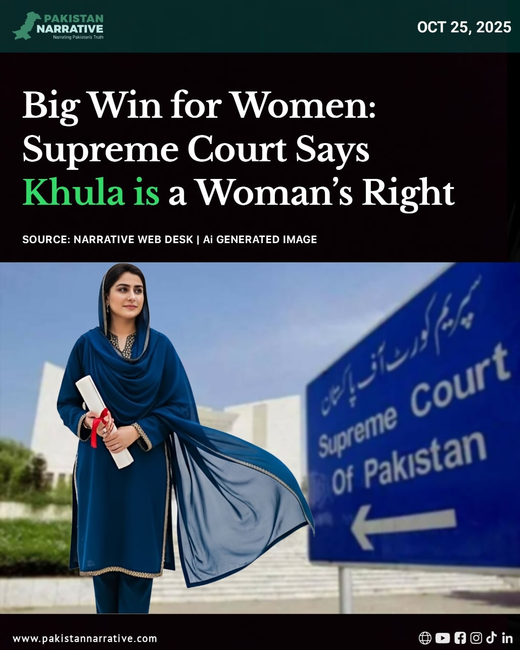 The Supreme Court of Pakistan has affirmed that a woman’s right to Khula — the self-initiated dissolution of marriage — is an absolute and independent right, not dependent on her husband’s consent. 
In a judgment authored by Justice Ayesha A. Malik, the Court also ruled that psychological abuse — humiliation, neglect, intimidation, or emotional cruelty — is a valid ground for divorce. 
The verdict overturns a Peshawar High Court decision and reinstates the woman’s original decree for separation. 
Legal experts say the ruling could redefine women’s autonomy in family law, linking Khula directly to constitutional protections of dignity and equality.
Disclaimer:
This post is for informational and awareness purposes only.
#SupremeCourtPakistan #KhulaRights #JusticeAyeshaMalik #WomenEmpowerment #LegalReform #GenderEquality #PakistanLaw #HumanRights #ConstitutionalJustice