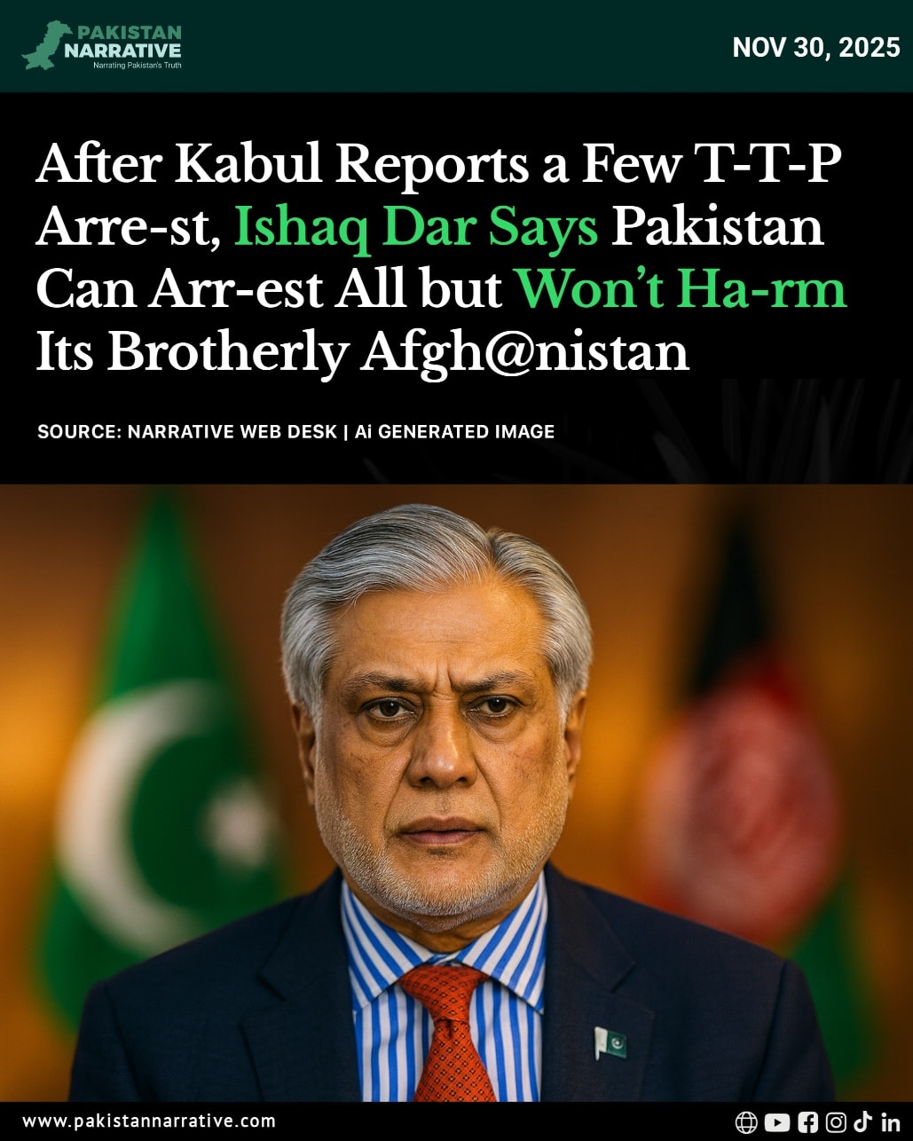 Kabul has reported the arrest of a few T-T-P members, prompting a measured response from Pakistan. 

Foreign Minister Ishaq Dar said Pakistan has the capacity to arrest all mili-tants if needed, but emphasized that Islamabad does not wish to take any action that could ha-rm its relationship with Afgh@nistan, calling it a “brotherly nation.”

Dar noted that cooperation and trust remain essential for addressing cross-border security concerns.

Disclaimer:
The following content is shared for information, awareness and journalist purposes only.

#Pakistan #Afghanistan #IshaqDar #TTP #Kabul #RegionalSecurity #BreakingNews #GeoPolitics #SouthAsia #Diplomacy