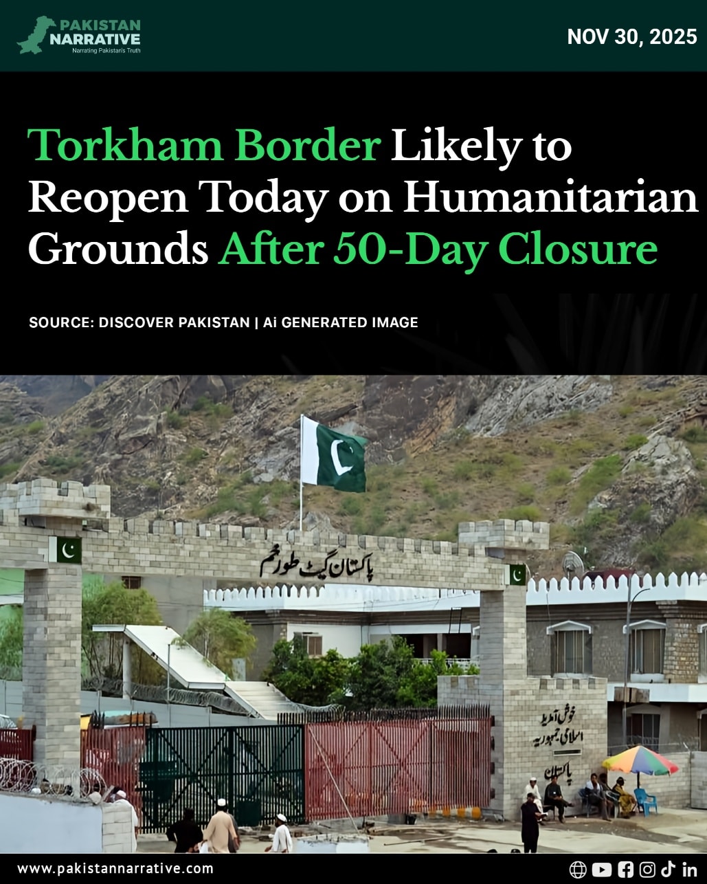 The Torkham border — closed for almost 50 days due to rising Pakistan-Afghanistan tensions — is now expected to reopen on humanitarian grounds. 

Thousands of stranded families, patients, women, and children may finally get relief as limited movement is allowed for urgent cases. 

Full reopening will depend on future security talks between both countries.

Disclaimer:
The following content is shared for information, awareness and journalist purposes only.

#TorkhamBorder #PakistanAfghanistan #BreakingNews #BorderUpdate #HumanitarianRelief #PakAfghanRelations #TravelUpdate #RegionalNews #PakistanUpdates #KhyberPakhtunkhwa #AfghanistanNews #latestnews